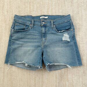 Levi’s Mid Length Distressed Blue Jeans Denim Cutoff Shorts 32